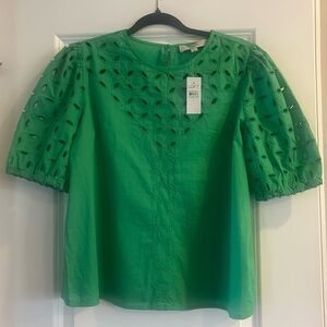 LOFT Vibrant Green Eyelet Blouse